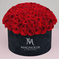 Deluxe Red Roses Velvet Hat Box Arrangement